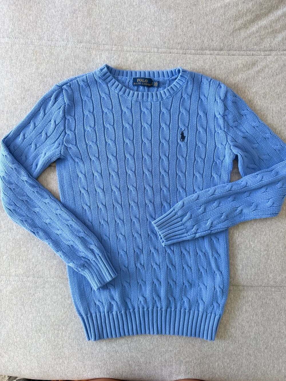 Polo Ralph Lauren Blue Cable-Knit Cotton Crewneck Sweater